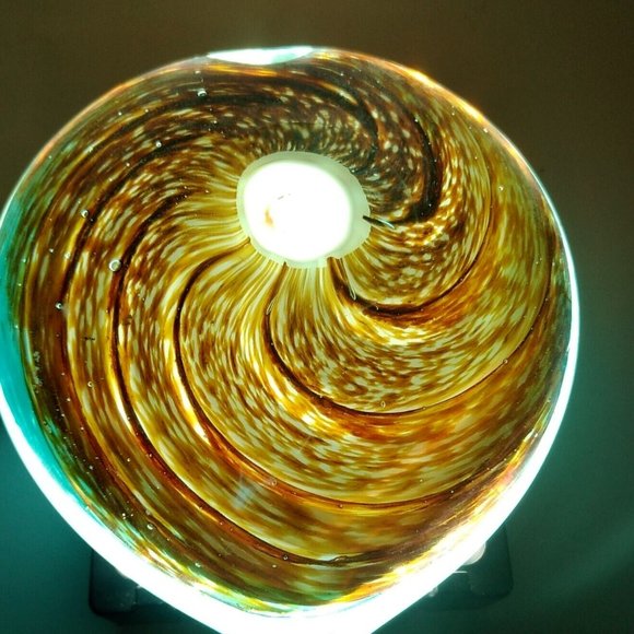 Hand Blown Glass Heart Paperweight Multi Color Swirl Glitter Spiral Center Heavy - Picture 10 of 11